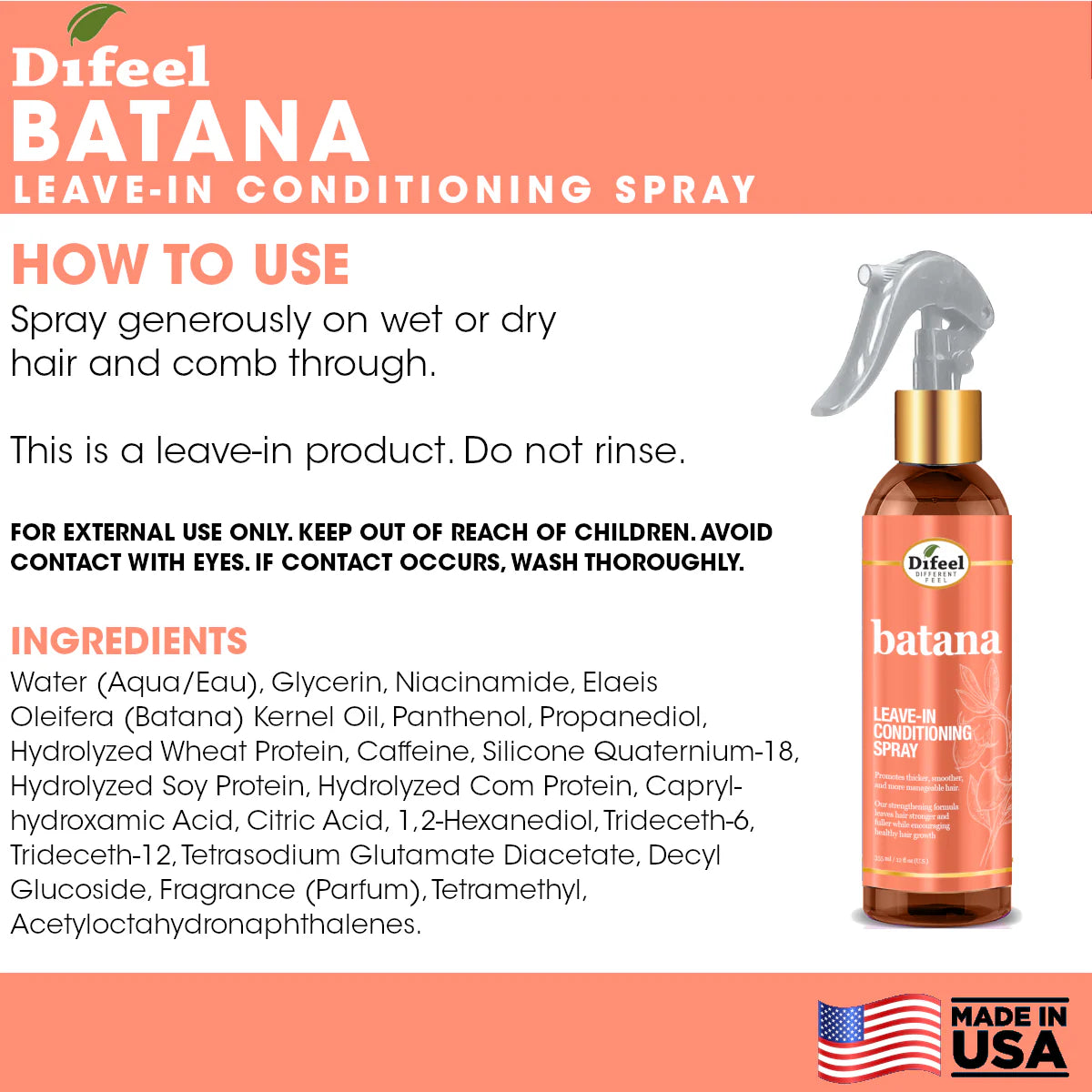 Difeel Batana Leave-in Conditioner Spray 8oz